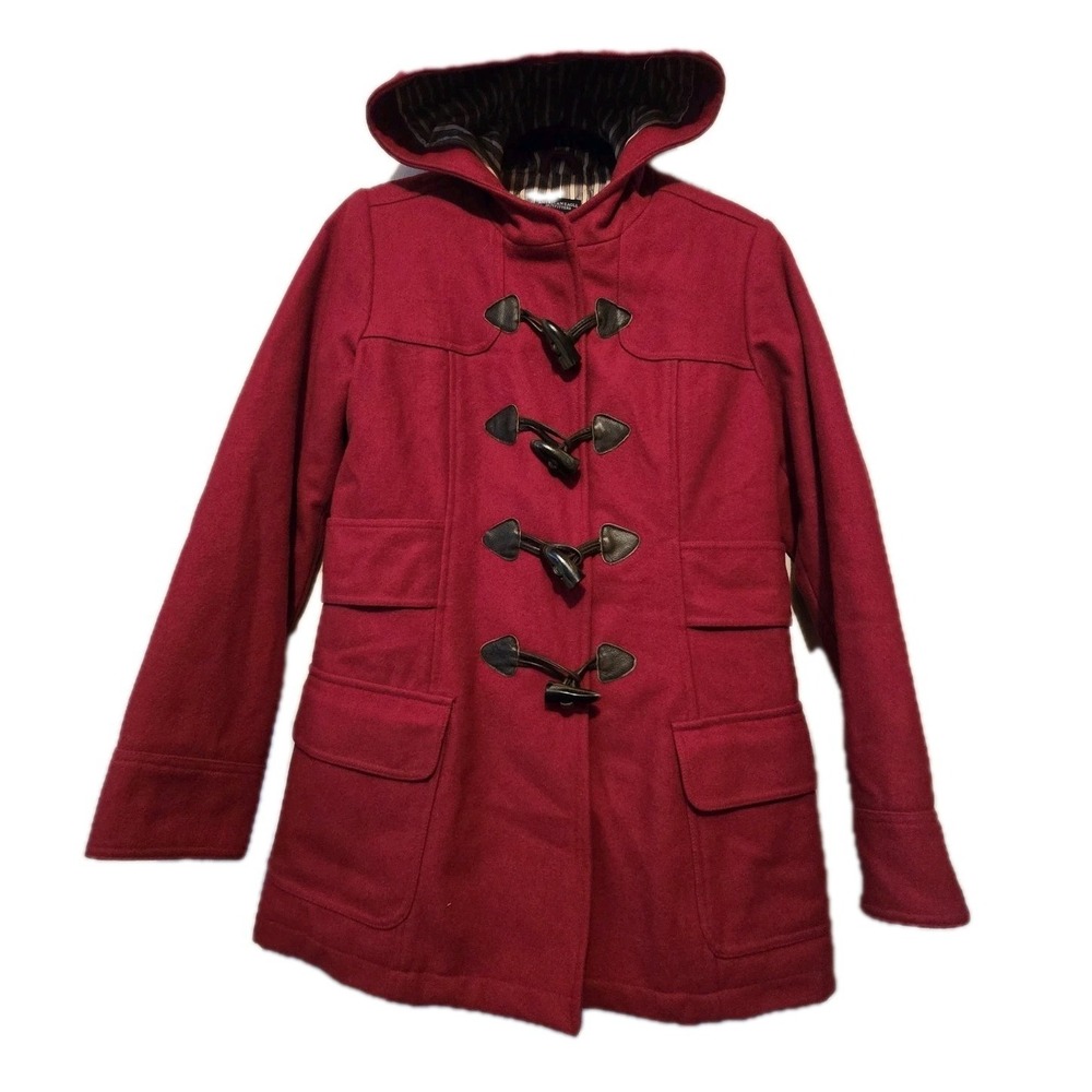 Vintage American Eagle Duffle Parka Coat Womens MED Red Wool Blend Toggle Button